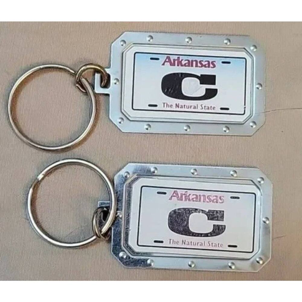 2 Arkansas C The Natural State Metal License Plate Keychain